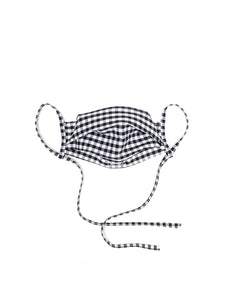 black and white gingham cotton face mask with adjustable ear loops
