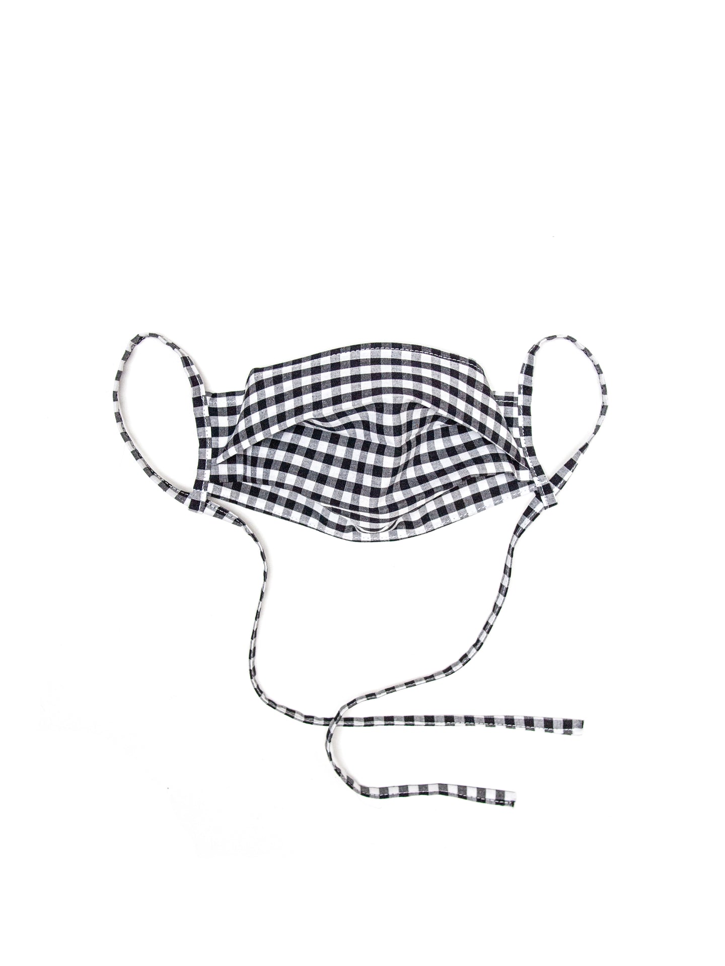 black and white gingham cotton face mask with adjustable ear loops