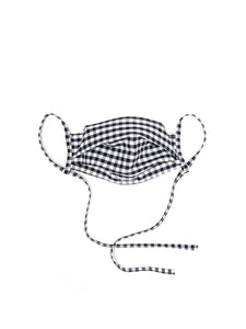 black and white gingham cotton face mask with adjustable ear loops